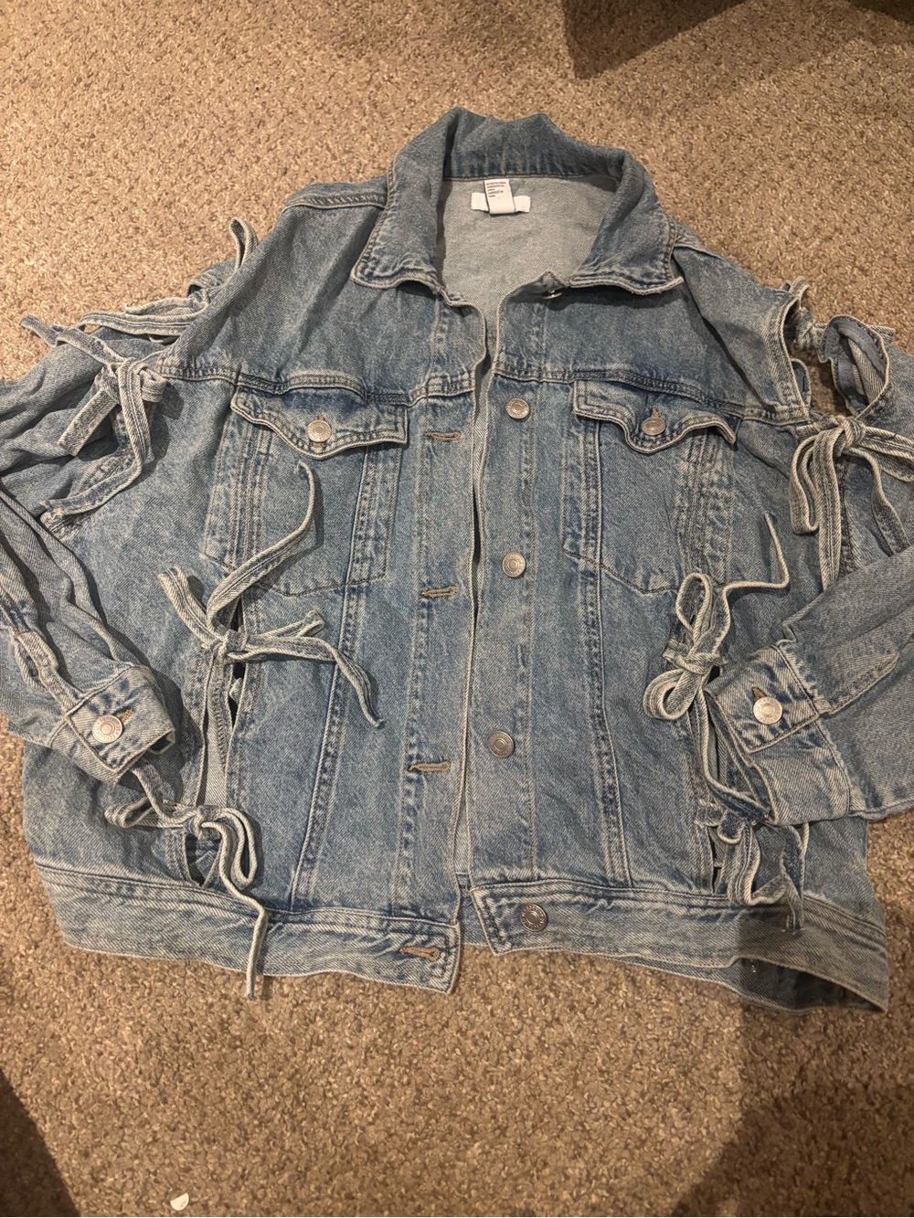 Forever 21 Light Blue Denim Jacket with Tie-Detail Accents